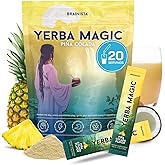 Yerba Magic Yerba Mate Powder Packets - Instant Clean Energy & Focus Drink Mix for Gut Health - Nootropic Blend with Lion’s Mane, L-Theanine, Prebiotics & Probiotics - Low Sugar Natural Caffeine - Pina Colada, 20 Sticks