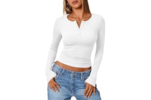 Usewon Women's Long Sleeve Shirt Fall Henley T Shirts Button Ribbed Knit Slim Fit Y2k Basic Blouse Tops Trendy 2026