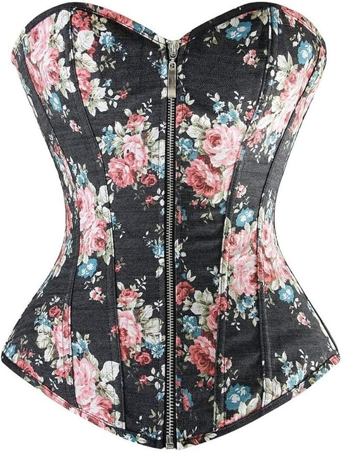 Floral Denim Zip Up Ladies 2020 Classic Corset Corset with Feast