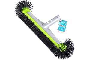 UNIPOOL Swimming Pool Brush Head with Round Ends,17.5" Heavy Duty Aluminum Back Head for Cleans Walls, Tiles & Floors, 7 Rows Premium Nylon Bristles with EZ Clips (Green Black)