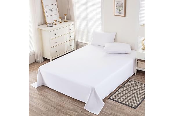 King Size Flat Sheet Only, Soft 100% Cotton Flat Sheets, Cool & Breathable Bed Sheets, Top Sheet, Flat Sheet Only, Single Fla