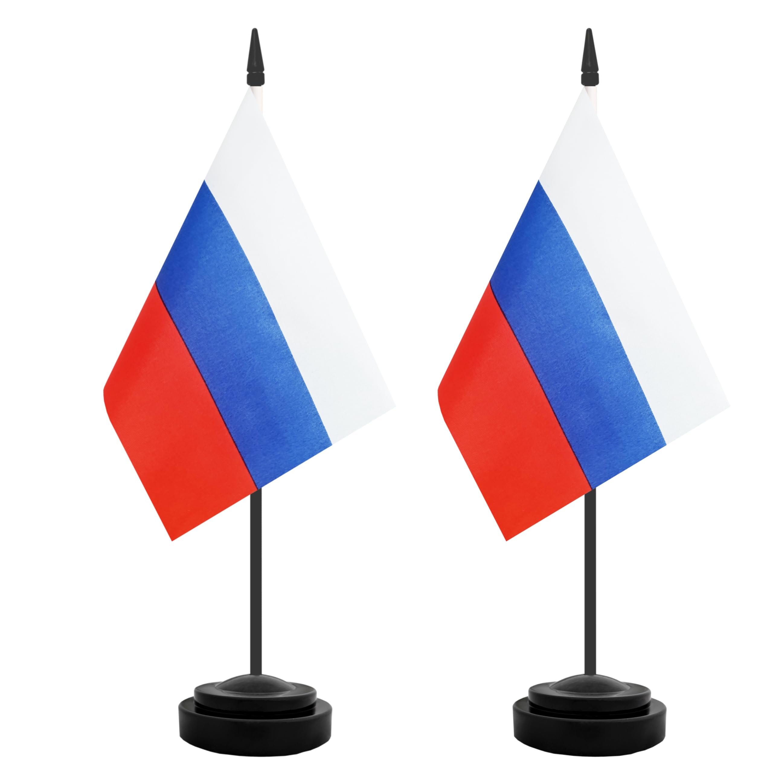 Photo 1 of 2 Pack Russia Desk Flag, Russian Table Office Flags, Small Miniature Desktop Flag With 12" Solid Black Pole and Black Base, Classroom, Offices Meeting Desk Decoration (Russia)