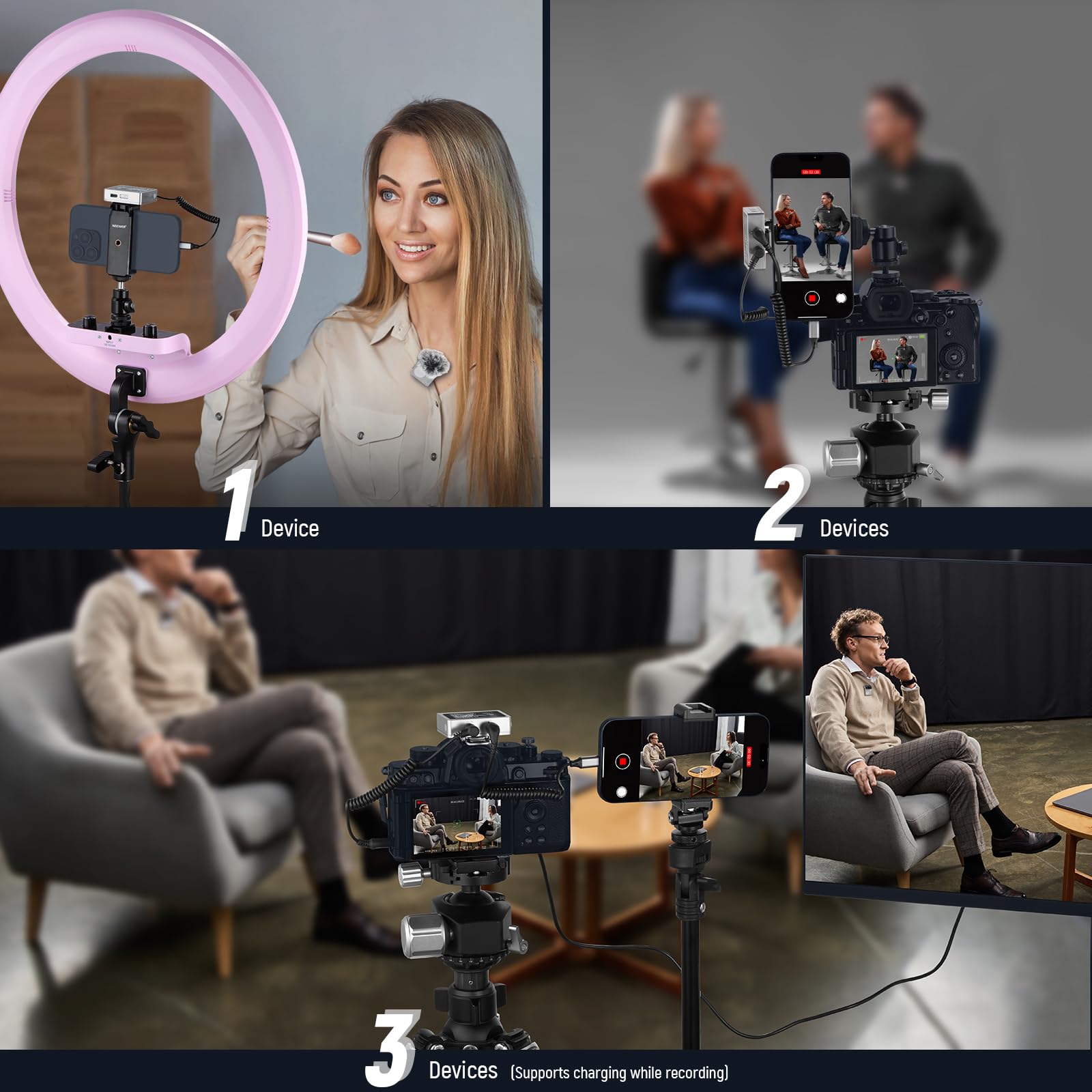 Neewer CM31 Wireless Lavalier Microphone with 8GB Storage 820ft Range 48KHz 24Bit Noise Cancelling Compatible with iPhone iPad Android PC Camera YouTube/TikTok Stream Podcast Interview