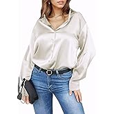 Damipow Satin Silk Button Down Shirts for Women Dress Shirts Long Sleeve Blouses Womens Shirts