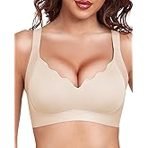 Quttlzze Scalloped Lift Bras for Women No Underwire Buttery Soft Push Up Wireless Bras V Neck Seamless Bralettes