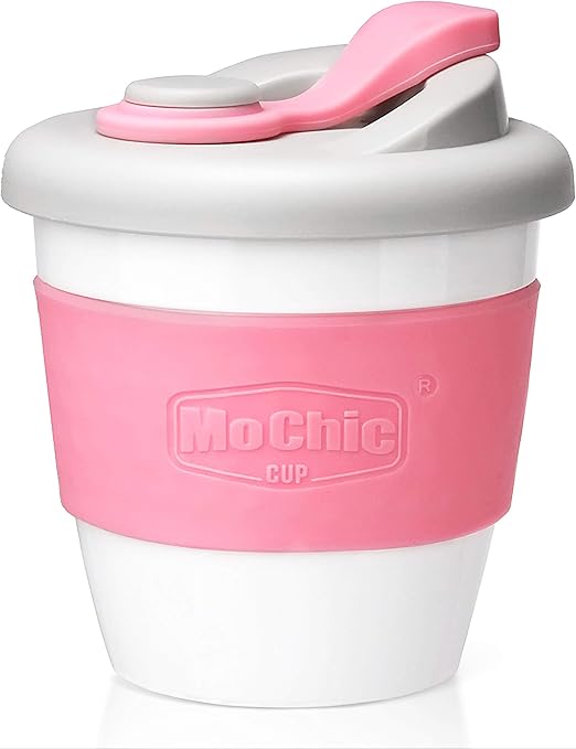 Amazon Com Mochic Cup Reusable Coffee Cup With Lid Portable Travel Mug With Non Slip Sleeve Bpa Free Dishwasher And Microwave Safe Friendly Coffee Mug Pink 8oz Coffee Cups Mugs