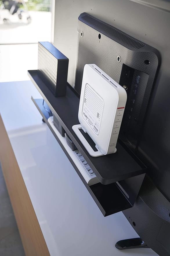 Amazon 山崎実業 Yamazaki テレビ裏収納ラック ブラック 約w57 D11 H12 5cm スマート テレビ裏 ルーター収納 収納棚 4484 収納用品 オンライン通販