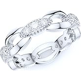 THELANDA Sterling Silver 5.5mm Vintage Infinity Interlocking Simulated Round Diamond or Genuine Moissanite Eternity Band Wedding Ring