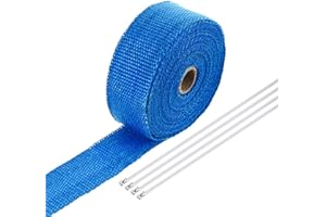 MECCANIXITY Fiberglass Exhaust Wrap Tape,2" x 33' Blue Header Heat Wrap with 4 Stainless Ties for Hot Rods and Motorcycle