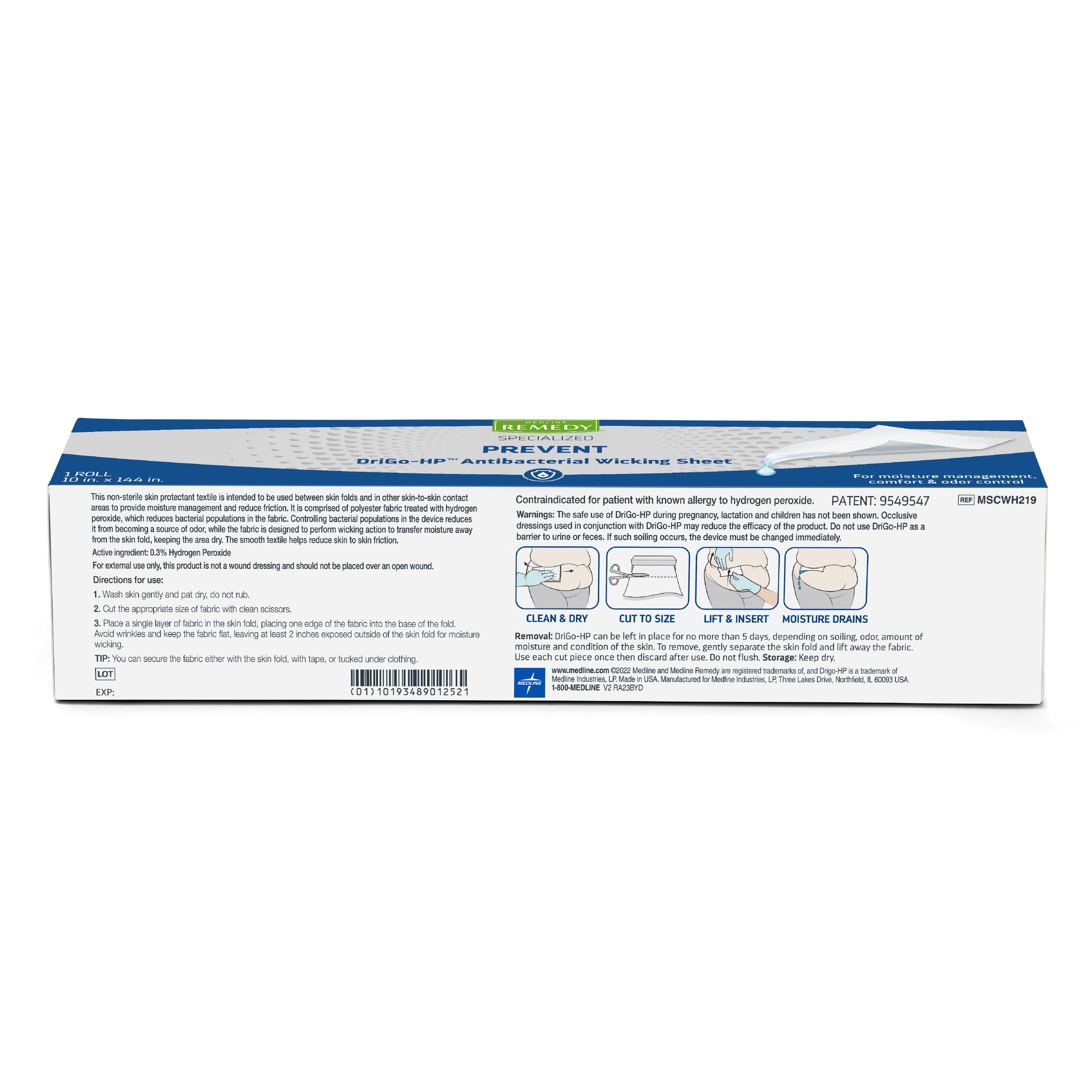 Medline Remedy Specialized DriGo-HP Antibacterial Wicking Sheet, 10