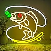 Fishing Neon Sign, Dimmable Fish LED Neon Lights for Wall Decor, USB Powered Fishing Hook Neon Lights for Man Cave, Cabin, Living Room, Fishermen Gifts (14.6 x 13.3 in)