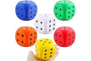 Cotiny 6 Pack Colorful PU Foam Dice 2.36 Inch Soft Jumbo Dice for Learning Indoor Board Game Birthday Casino Themed Party Decorations, 6 Colors (Color Set 2)