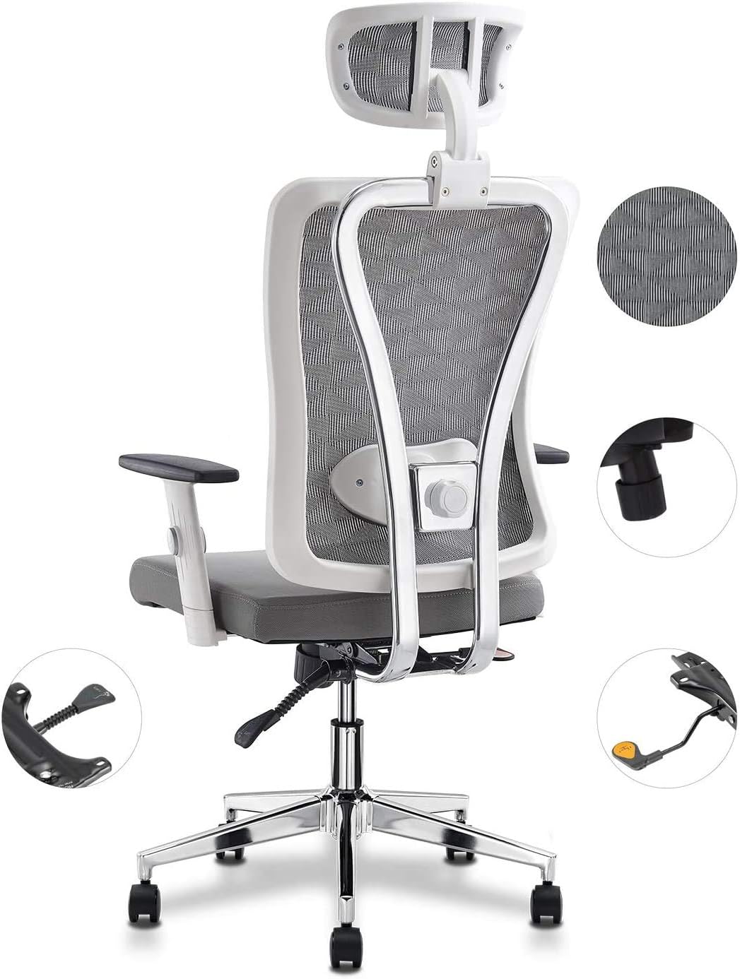 Cedric Office Chair,Breathable Mesh Computer Chair with Ergonomic Adjustable Lumbar Support, White Swivel Desk Chair with Adjustable Armrest and Headrest, Soft Cushion Seat: Furniture & Decor