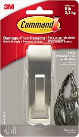 Command Large Brushed Nickel Metal Hook, Damage Free Hanging, 2.2kg Hold, view 1