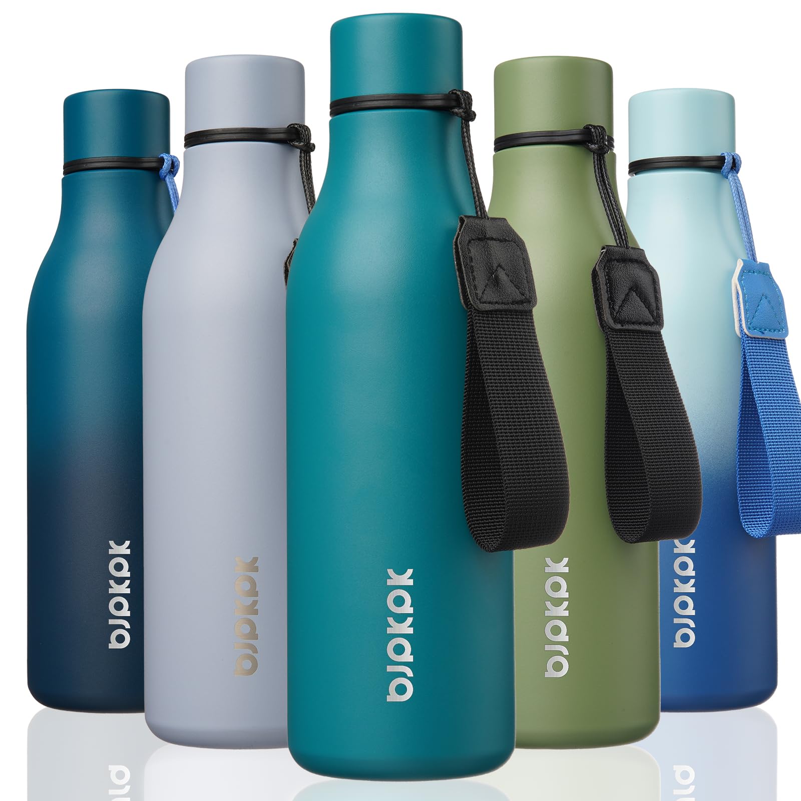 Photo 1 of **PARTIAL SET ONLY 1 ** BJPKPK Insulated Water Bottles, 18 oz Stainless Steel Metal Water Bottle with Strap, BPA Free Leak Proof Thermo, Mugs, Flasks, Reusable Thermo for Sports & Travel, Lake Blue