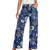 Women's Wide Leg Jeans High Waisted Vintage Floral Printed Straight Leg Jeans for Women Y2k Boyfriend Casual Denim Pants