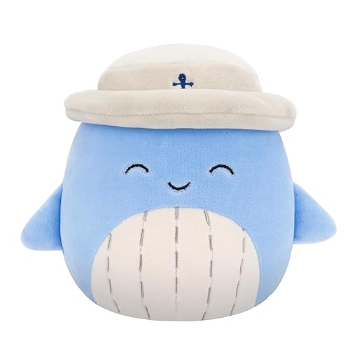 Squishmallows Original 5-Inch Samir Blue Whale with Tan Bucket Hat - Official Jazwares Plush (Little)