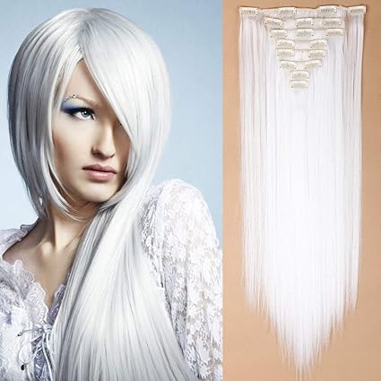 Clip In Hair Extension Long Straight White Hair 26 65cm Full Head