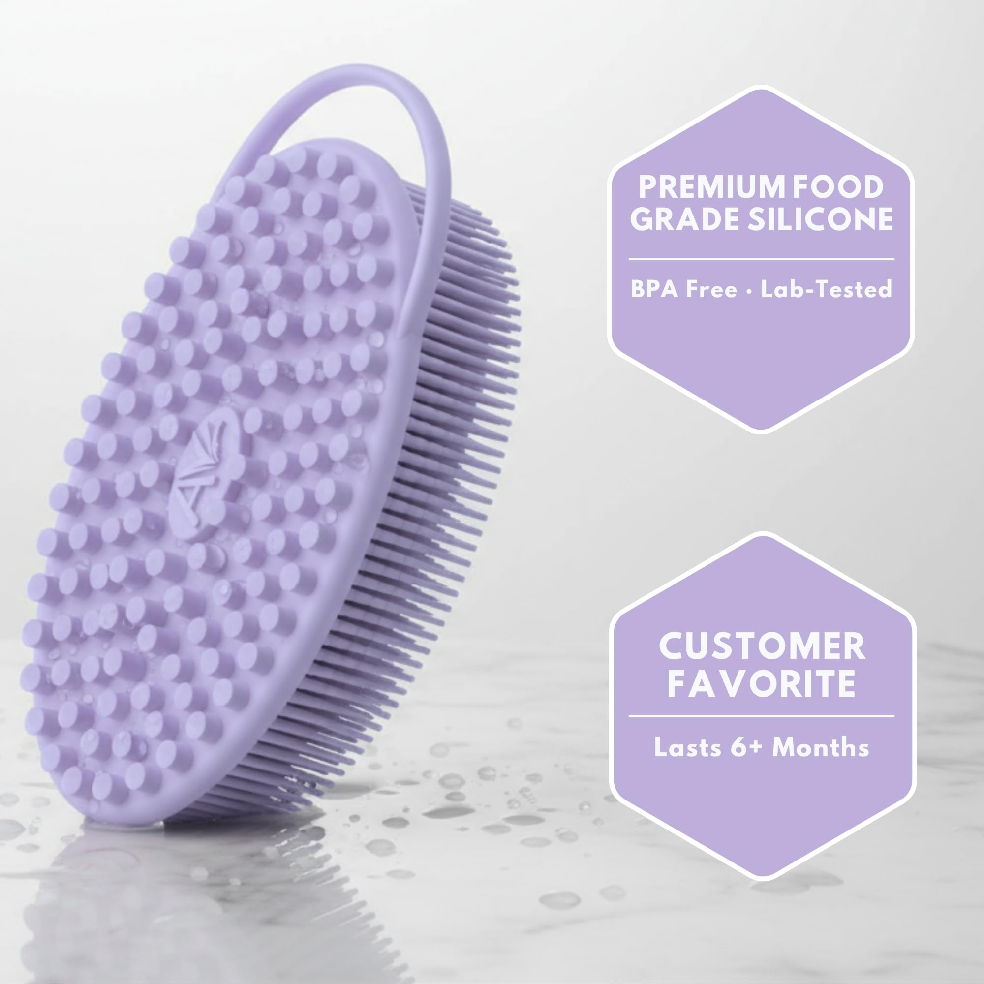Silicone Body Scrubber for Shower - Gentle Exfoliating Back Scrubber with Soft Bristles - Avilana Premium Dual Sided Bath Brush Massage - Loofah Alternative for Sensitive Skin - Gift Women Men