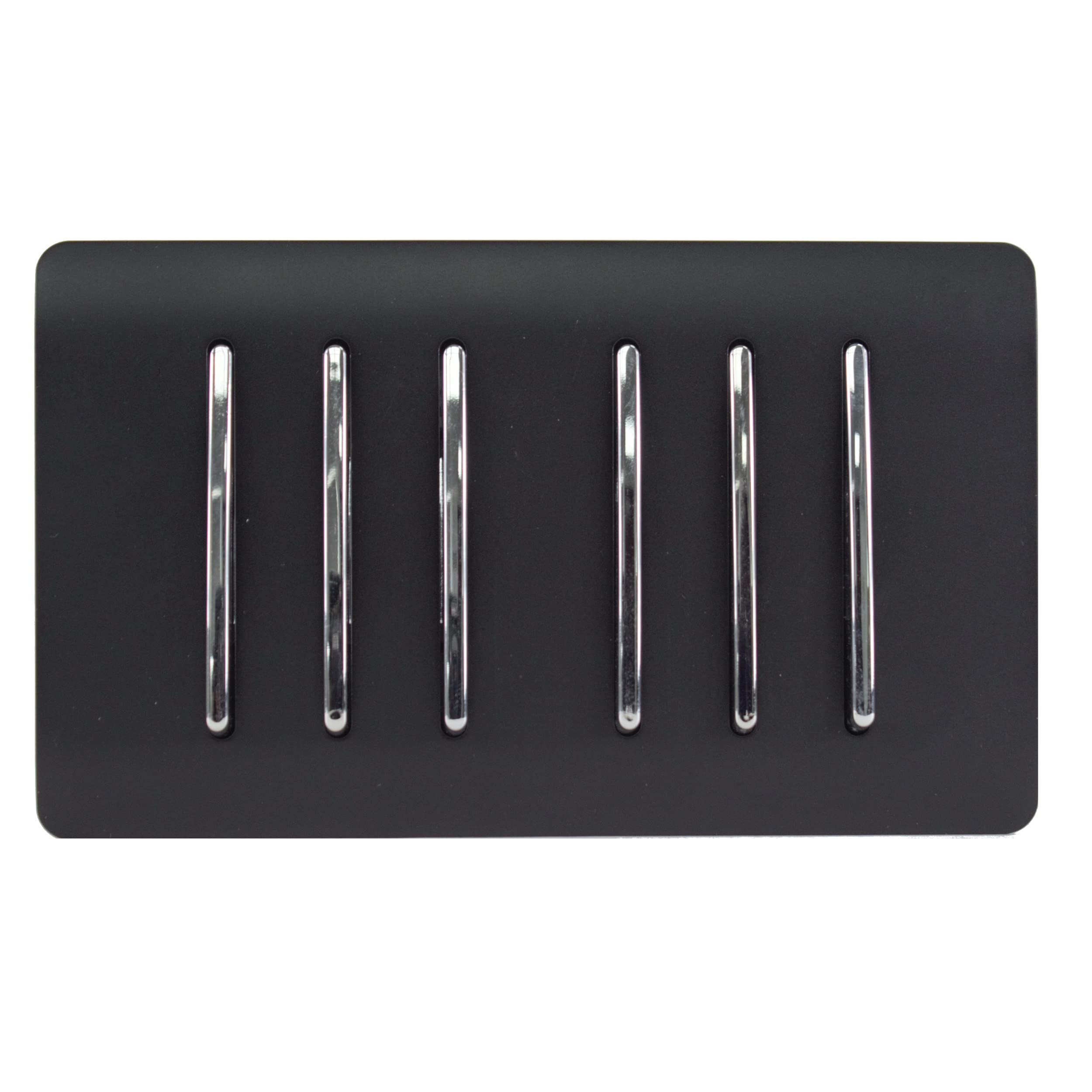 Trendi 6 Gang 2 way 240V Screwless Raised Front Twin Plate Plastic Artistic Modern Glossy 10 Amp Chrome Rocker Electrical Wall Light Switch Matt Black - ART-SS66MBK