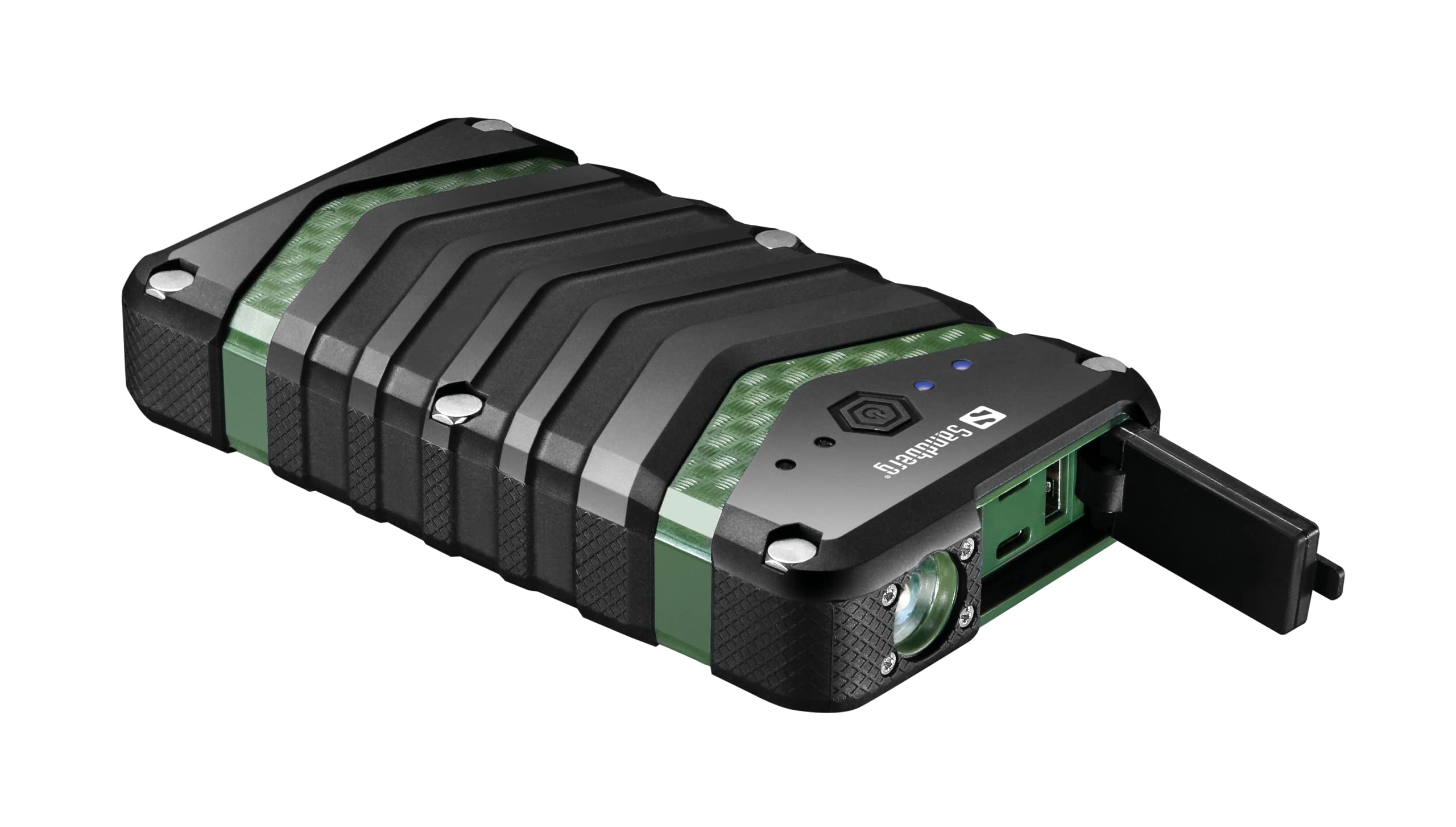 Sandberg Survivor Powerbank 20100 mAh | Portable, High-Capacity Mobile Charger | Backup Battery w USB-C, USB-A | Dust Shock Waterproof Case IP67 Certified | Power Bank w Flashlight | 8 Phone Charges