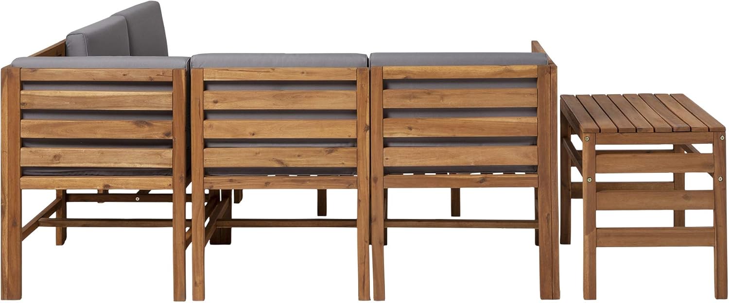 Walker Edison Raya Modern 7 Piece Modular Solid Acacia Wood Patio Set, Set of 7, Brown : Garden & Outdoor