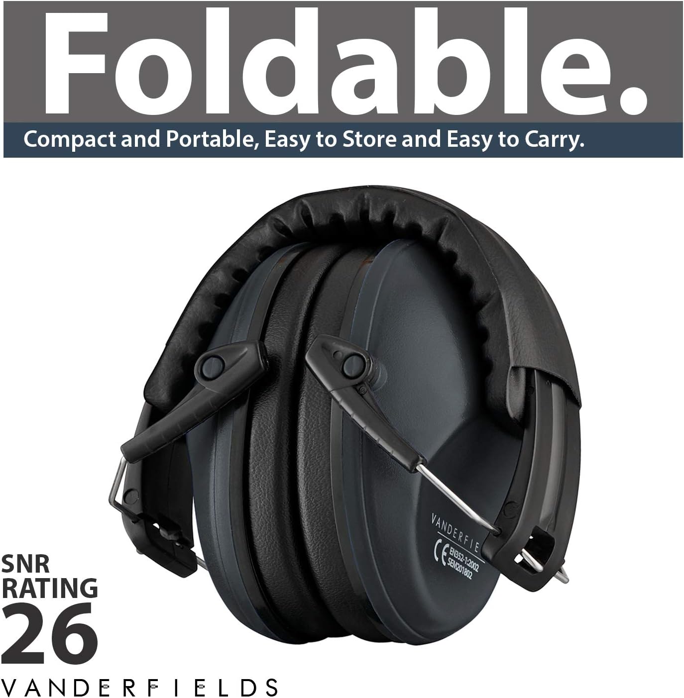 Ear Protection for Shooting – Compact Foldable Portable Hearing Protection Safety Earmuffs for Blocking Sound Reduction – Perfect for Hunting Range Studying Lawn Mowing – Men Women Adults Iron Gray - - 