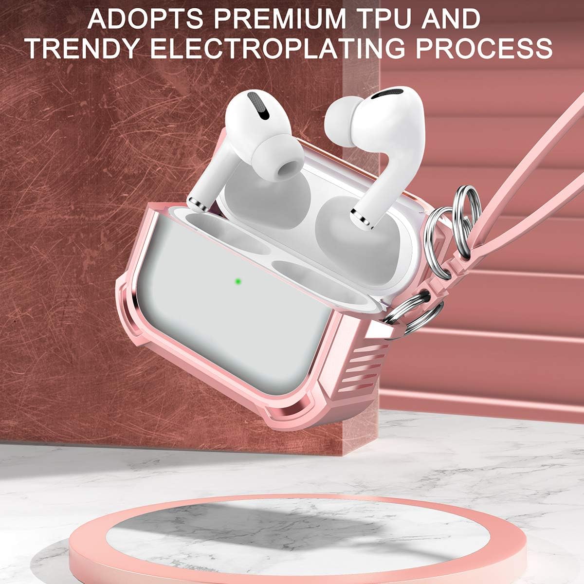 Dexnor Case for Airpods pro 360° Full-Body Rugged Clear Protective Non-slip Cover with Keychain Strap for Apple Airpod pro - Baby Pink - Image 4