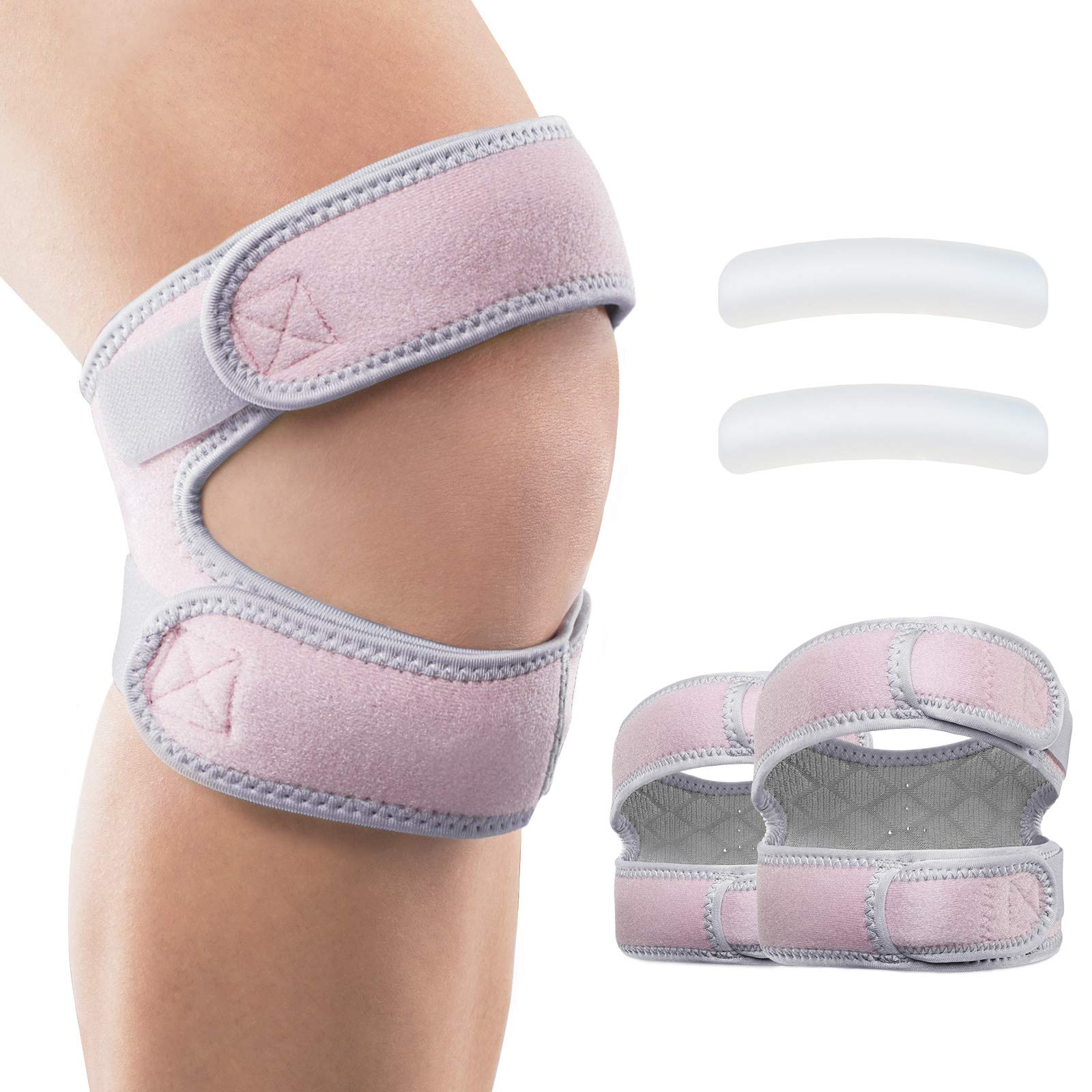 Patellar Tendon Support Strap 2 Pack, Knee Pain Relief and Patella Tendon Strap for Men&Women,Two-Way Compression Knee Supports for Running, Hiking,Basketball,Volleyball, Squats,Arthritis(Pink)