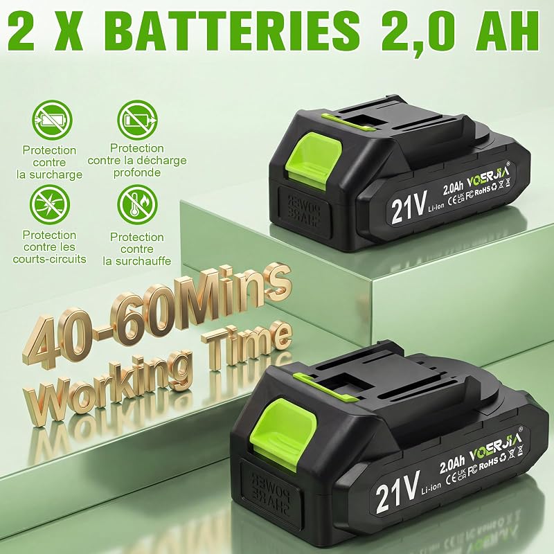 Débroussailleuse Électrique sans Fil 21V avec Écran LCD, Coupe-Bordure à Roues (30cm), Avancement Automatique du Fil, 8 Bobines Incluses, Tête Réglable et Multifonction. (Set Jardin Pro)