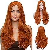 BERON Orange Wig Long Curly Wig Orange Wigs for Women Ginger Wigs Heat Resistant Synthetic Hair with Hairnet