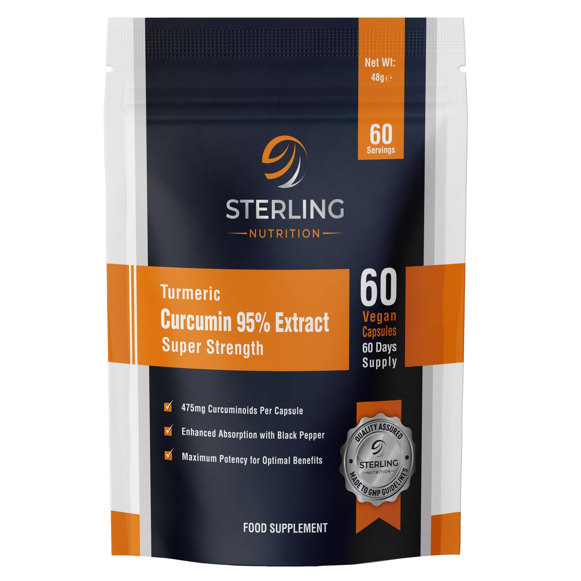 Turmeric Curcumin Capsules – 95% Extract, 500mg Per Serving | Vegan Supplement for Joint Support | 60 Capsules | STERLING NUTRITION