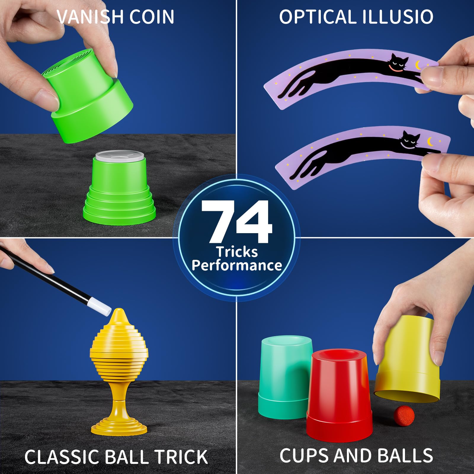 Magic Kit for Kids - 74 Magic Tricks Performance with Manual and Videos, Magic Gift Set for 6+ Years Old Beginner Magicians, Perfect for Halloween Christmas Birthday Parties & Family Fun
