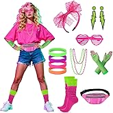 Xintorch 80s Accessories for Women 80s Neon Socks Holographic Fanny Pack Lace Headband Earrings Fishnet Gloves for 80's Party