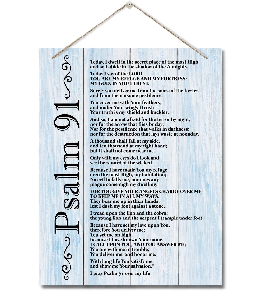 Photo 1 of Inspirational Wood Art Signs, Psalms 91 Wall Sign, Hanging Printed Wall Plaque Wood Signs, Bible Verse Print, Christian Scripture for The Home or Office Decor, Christian Wall Decor 10 X 7.8 inch