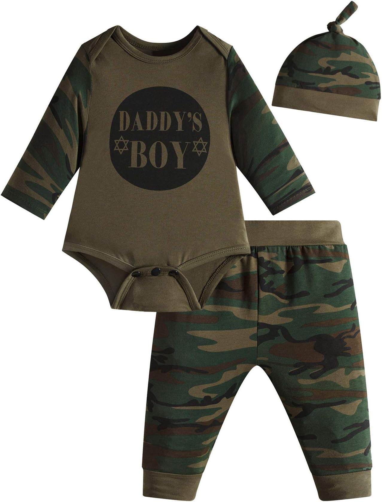 AuggleBaby Boys Daddy's Best Buddy 3PCS Outfit Set Romper Camouflage Pants with Hat