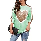 Famulily Women's Tie Dye Sweatshirt Long Sleeves Heart Print Shirt Crew Neck Comfy Top S-2X-Large