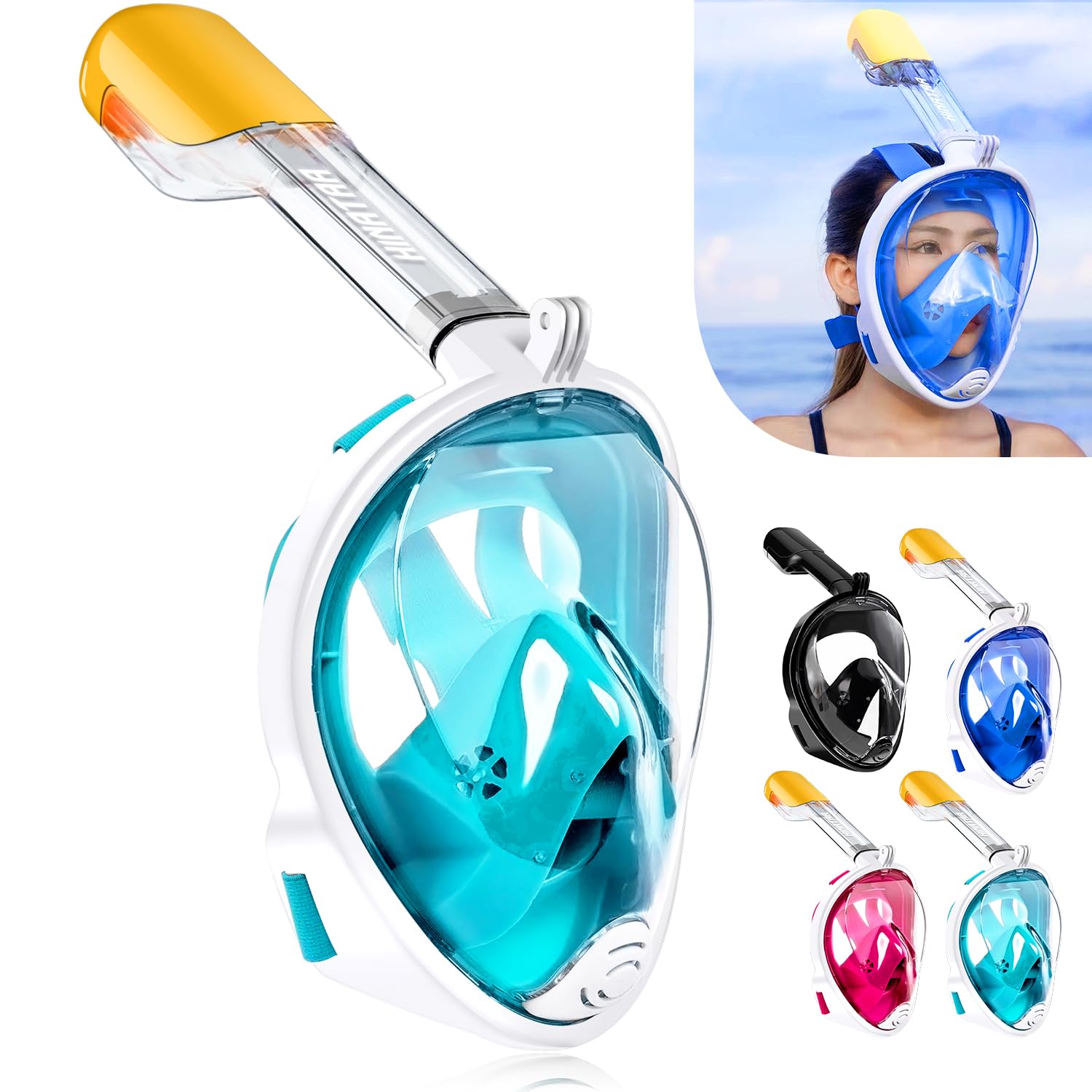 HINATAA Snorkel Mask 180°Full Face, Diving Mask Free Breathing Design Anti-Fogging and Anti-Leak Technology with Adjustable Head Straps for Adult Youth Kids (L/XL, Green)