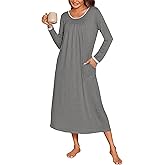 Ekouaer Long Nightgowns for Women Long Sleeve Sleepshirts Loungewear Casual Sleepwear Loose Sleep Dress with Pockets