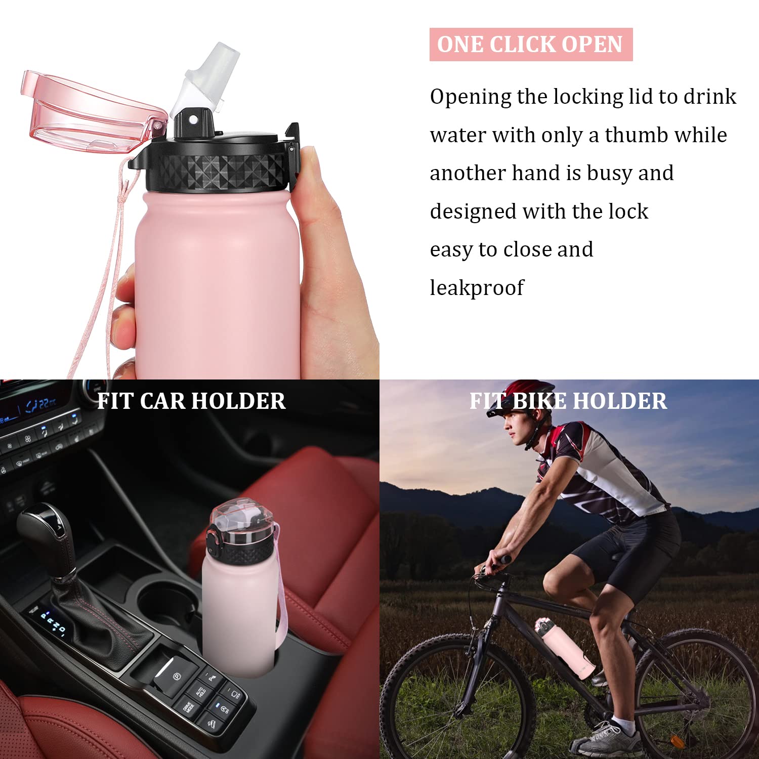 GOPPUS 600ml/20oz Edelstahl Wasserflasche mit Strohhalm Trinkflasche Sport Thermosflasche Auslaufsicher Flasche Water Bottle with Straw Thermoflasche Kohlensäure Trinkflasche 5