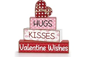 4 Pcs Valentines Day Table Decorations Centerpieces Valentine Wooden Block Table Sign Vintage Heart Tabletop for Tiered Tray 