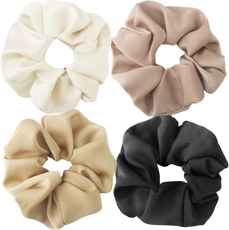 OWill 4Pcs Satin Hair Scrunchies Women Girls Premium Solid Color Ponytail