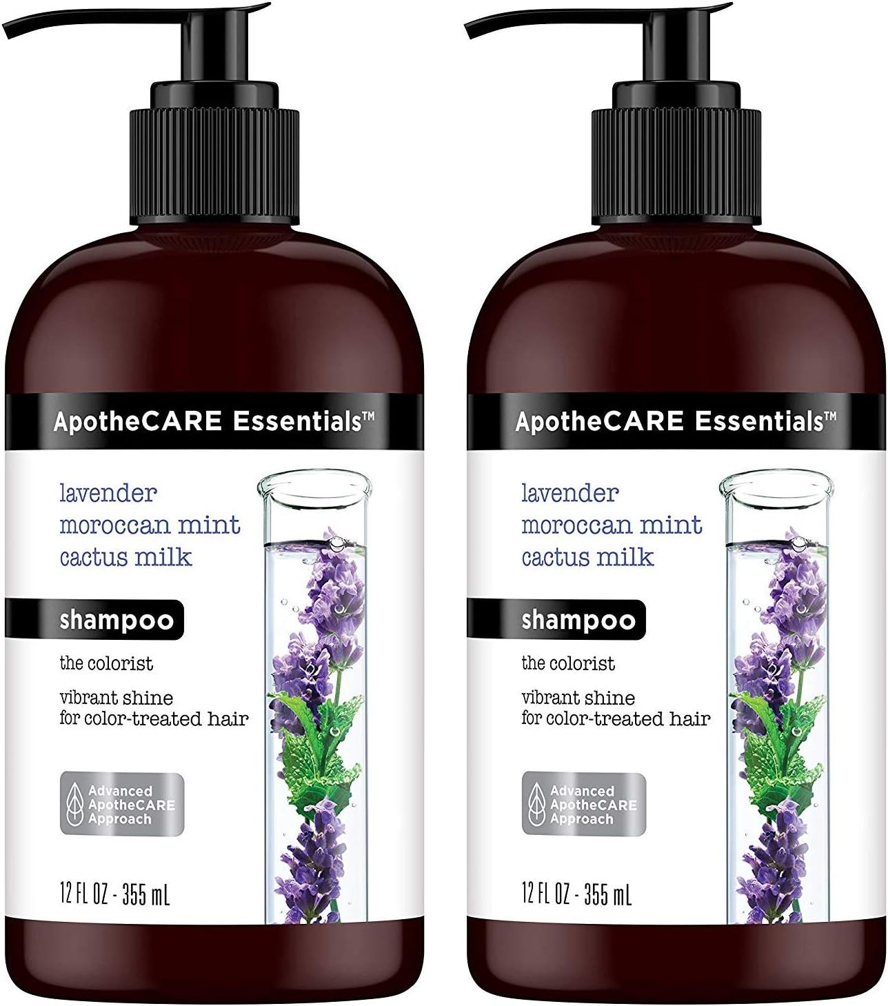 ApotheCARE Essentials Shampoo - The Colorist - With Lavender, Moroccan Mint, Cactus Milk - Net Wt. 12 FL OZ (355 mL) Per Bottle - Pack of 2 Bottles