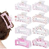 Yuxung 8 Pcs Bow Cherry Hair Claw Clips for Women Cute Pink Bow Preppy Trendy Rectangle Banana Hair Clips Nonslip Thin Thick Short Long Curly Accessories, Birthday Coquette Bachelorette Wedding Gift
