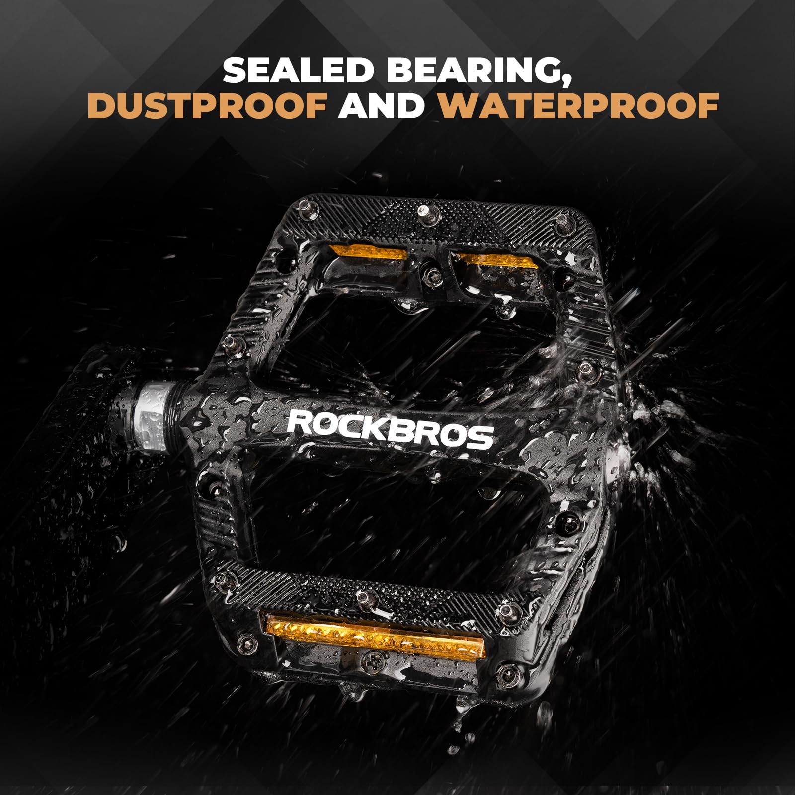 ROCKBROS Flat Pedale, Fahrradpedale rutschfest mit Eisenstiften Reflektorstreifen, Leichtes Nylon und 11,5cm Breite, Cube Pedale für Mountainbike, E-Bike, Gravel 5