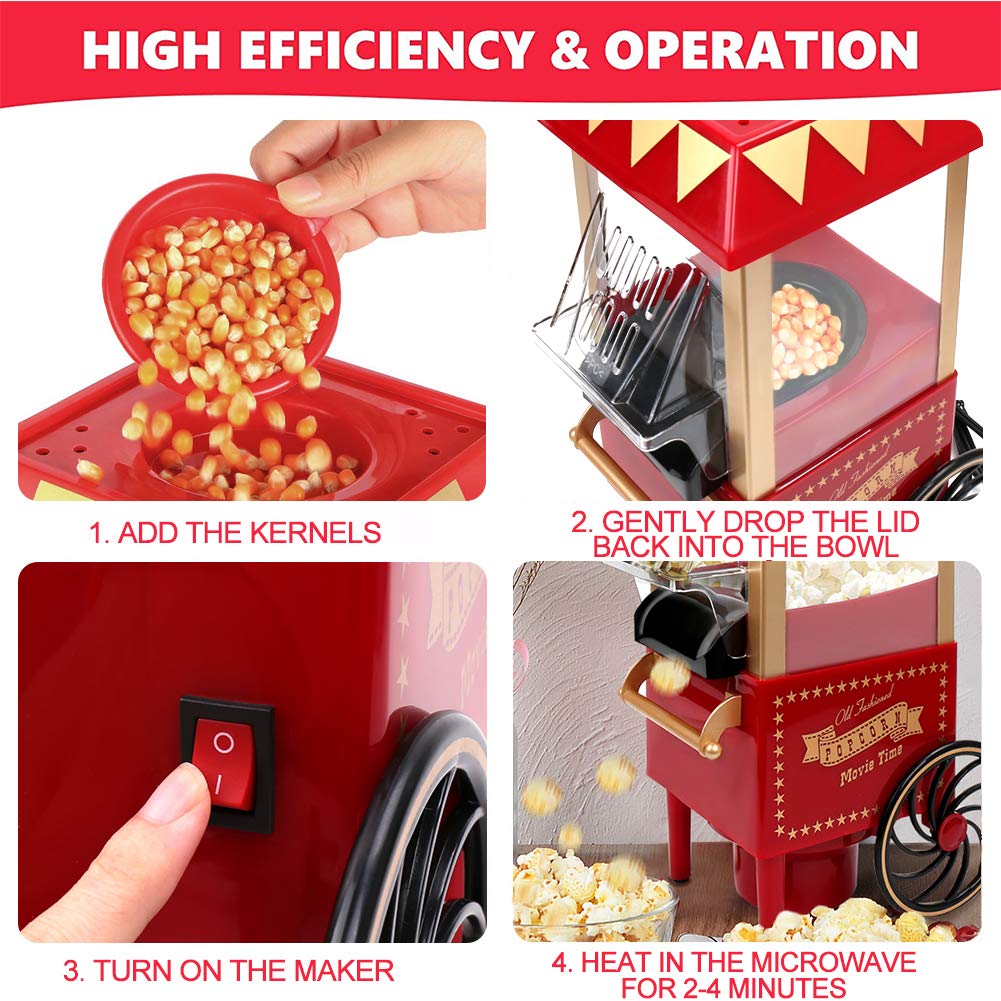 Hot Air Popcorn Machine, Popcorn Maker, 1200W Home Electric Popcorn Popper with Kernel Measuring Scoop, Healthy Oil-Free & BPA-Free for Home, Birthday Party, Movie Night or Christmas (Small)