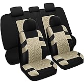 Pariitadin Car Seat Covers Full Set, Washable and Breathable Premium Cloth Automotive Vehicle Seat Cover for Car Interior, Universal Fit for Most Cars, Sedan, Truck, SUV(Black/Beige)