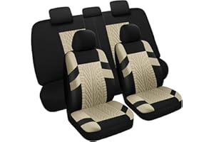 Pariitadin Car Seat Covers Full Set, Washable and Breathable Premium Cloth Automotive Vehicle Seat Cover for Car Interior, Universal Fit for Most Cars, Sedan, Truck, SUV(Black/Beige)