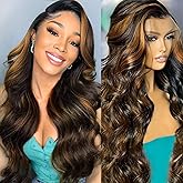JonLiarge 13x6 Ombre Lace Front Wig Human Hair 1B/30 Highlight Body Wave Lace Front Wigs 180% Density HD Transparent Lace Frontal Wigs Human Hair Wig for Women 20Inch