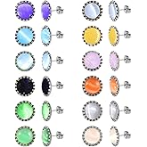 JMLOON 12 Pairs Colored Cat's Eye Gemstone Stud Earrings, 18K Gold Plated Surgical Stainless Steel Multicolor Gem Stone Stud Earrings Set for Women